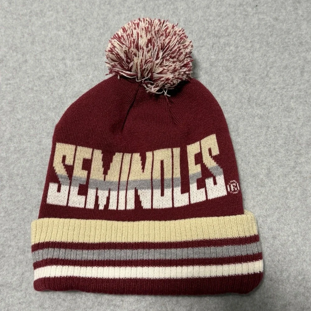 FSU Seminoles Captivating Brand Bering Cuff Knit Beanie Hat Pom Garnet Red Gold